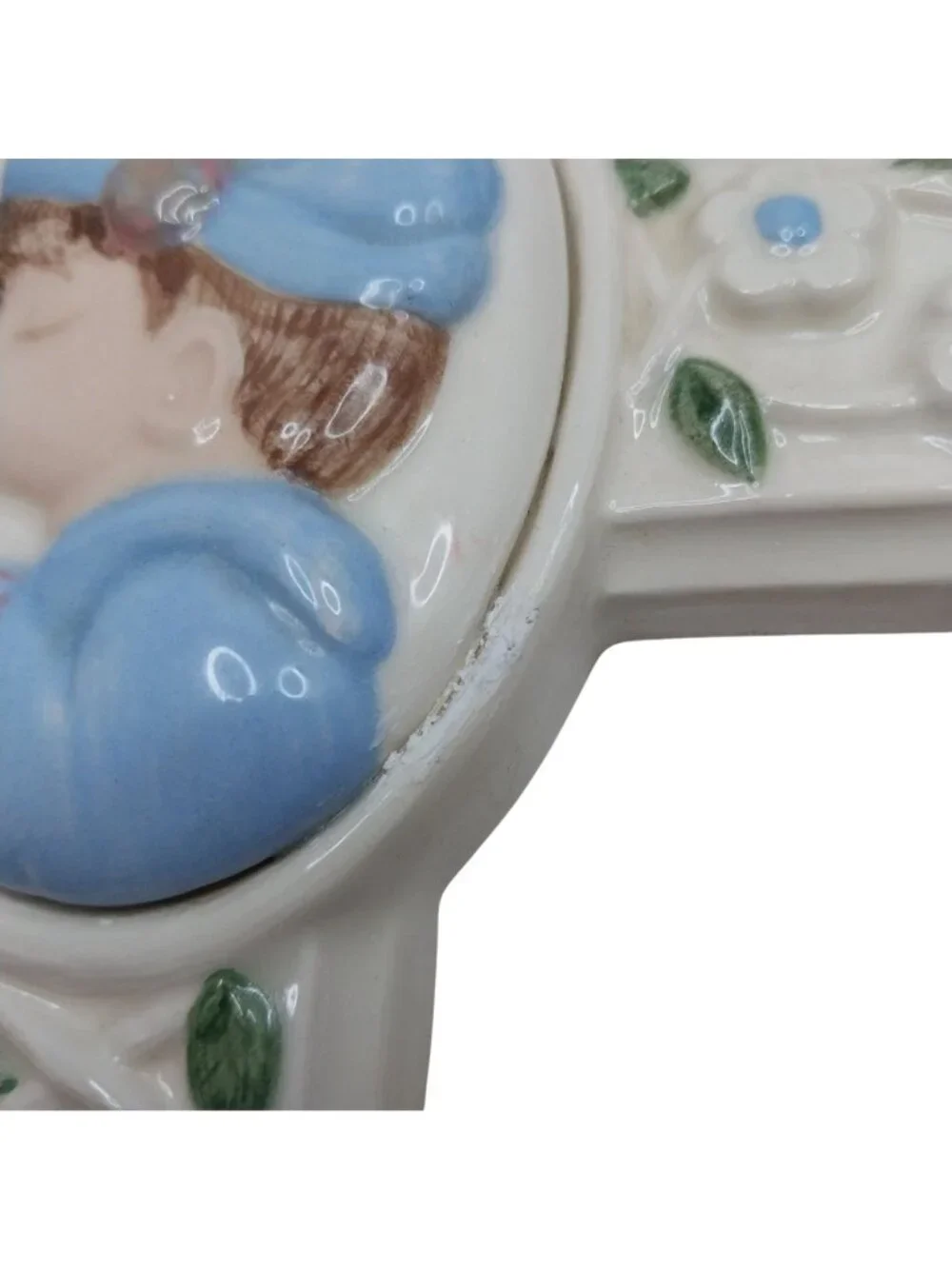 Vintage Ceramic Wall Cross Baby Boy Blue Baptism